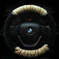 Discount Zebra Winter Plush Automobile Car Steering Wheel Covers 15 inch 38CM - Beige Black