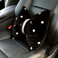 Elegant Bowknot Pearl Diamond Genuine Wool Car Lumbar Pillow Back Support Cushion 1pcs - Black