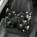 Elegant Bowknot Rhinestone Car Headrest Genuine Sheepskin Neck Safety Pillow 1pcs - Black