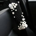 Elegant Female Ceramic Flower Pearl Beaded Auto Seat Safety Belt Covers 2pcs - Black