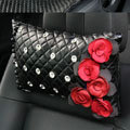 Elegant Flower Diamond Pearls Genuine Sheepskin Auto Neck Safety Pillow 1pcs - Black Red