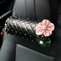 Elegant Pearls Diamond Flower Genuine Sheepskin Round Auto Neck Safety Pillow 1pcs - Black
