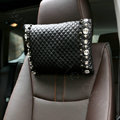 Fashion Pearl Rhinestone Car Headrest Genuine Sheepskin Neck Safety Pillow 1pcs - Black