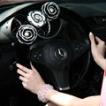 Fashion Winter Pearl Flower Genuine Wool Auto Steering Wheel Covers 14 inch 36CM - Black