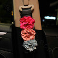 Flower Diamond Genuine Sheepskin Auto Seat Safety Belt Covers Car Decoration 2pcs - Color
