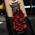 Flower Diamond Genuine Sheepskin Auto Seat Safety Belt Covers Car Decoration 2pcs - Red