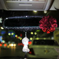 Flower Diamond Genuine Sheepskin Car Rearview Mirror Elastic Covers Decoration - Red