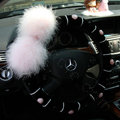 Genuine Wool With Rabbit Ball Fur Powder Crystal Auto Steering Wheel Covers 15 inch 38CM - Black
