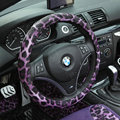 High Quality Leopard Print PU Leather Car Steering Wheel Covers 15 inch 38CM - Purple