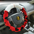 High Quality Milk Cow Print Winter Plush Car Steering Wheel Covers 15 inch 38CM - Red