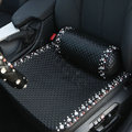 High Quality Pearl Crystal Beaded Auto Lumbar Pillow Genuine Sheepskin Support Cushion 1pcs - Black