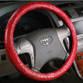 High Quality Snake Grain PU Leather Car Steering Wheel Covers 15 inch 38CM - Red