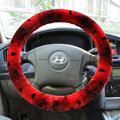 High Quality Snake Print Winter Plush Car Steering Wheel Covers 15 inch 38CM - Red