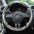 High Quality Zebra Print PU Leather Car Steering Wheel Covers 14 inch 36CM - White Black