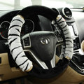 High-grade Zebra Winter Plush Car Steering Wheel Covers 15 inch 38CM - Grey Black
