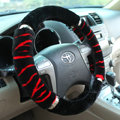 High-grade Zebra Winter Plush Car Steering Wheel Covers 15 inch 38CM - Red Black