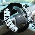 High-grade Zebra Winter Plush Car Steering Wheel Covers 15 inch 38CM - White Black
