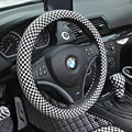 Hot sales Classic Plaids PU Leather Car Steering Wheel Covers 15 inch 38CM - Black White