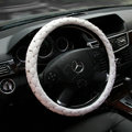 Hot sales Diamond Genuine Leather Grip Auto Steering Wheel Covers 14 inch 36CM - White