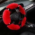 Luxury Diamond Genuine Wool With Rabbit Fur Auto Steering Wheel Covers 15 inch 38CM - Red