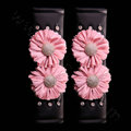 Luxury Flower Rhinestone Leather Car Seat Safety Belt Covers Interior Decoration 2pcs - Pink