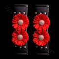 Luxury Flower Rhinestone Leather Car Seat Safety Belt Covers Interior Decoration 2pcs - Red