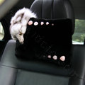 Luxury Fox fur Crystal Genuine Wool Auto Neck Safety Pillow Interior Accessories 1pcs - Black