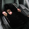 Luxury Genuine Wool Universal Car Seat Cushion Beads Diamond Rose Auto Pad 1pcs - Black