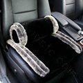 Luxury Genuine Wool With Rabbit Fur Car Lumbar Pillow Back Support Cushion 1pcs - Black