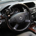 Luxury Pearl Camellia Flower Grip Steering Wheel Covers Genuine Sheepskin 15 inch 38CM - Black
