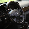 Luxury Pearl Camellia Flower Grip Steering Wheel Covers Genuine Sheepskin 16 inch 40CM - Black
