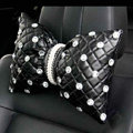 Luxury Pearl Crystal Car Headrest Genuine Sheepskin Neck Safety Pillow 1pcs - Black