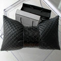 Luxury Rhombus Sheepskin Leather Car Lumbar Pillow Auto Back Support Cushion 1pcs - Black