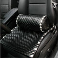 Luxury Women Rhinestone Genuine Sheepskin Auto Pad Universal Car Seat Cushion 1pcs - Black