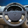 New Arrival Classic Plaid Winter Velvet Car Steering Wheel Covers 15 inch 38CM - Black White