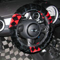 New Personalized Classic Plaid Plush Auto Steering Wheel Covers 14 inch 36CM - Black Red