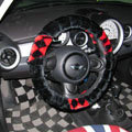 New Personalized Classic Plaid Plush Auto Steering Wheel Covers 15 inch 38CM - Black Red
