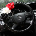 New Sexy Crystal Beads Rose Auto Steering Wheel Covers Genuine Sheepskin 15 inch 38CM - Black
