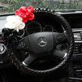 New Sexy Crystal Beads Rose Auto Steering Wheel Covers Genuine Sheepskin 16 inch 40CM - Black