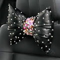 Newest Flower Pearls Genuine Sheepskin Auto Neck Safety Pillow Car Decoration 1pcs - Black