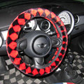 Personalized Classic Plaid Plush Auto Steering Wheel Covers 14 inch 36CM - Black Red