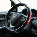 Popular Camo Cloth With Leather Auto Grip Steering Wheel Covers 15 inch 38CM - Black Red