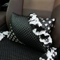 Popular Lace Flower Crystal Car Lumbar Pillow Genuine Sheepskin Support Cushion 1pcs - Black