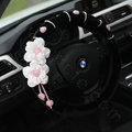 Princess Flower Powder Crystal Genuine Wool Auto Steering Wheel Covers 15 inch 38CM - Black