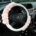 Princess Pearl Lace Flower Car Steering Wheel Covers Genuine Sheepskin 14 inch 36CM - Pink