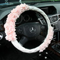 Princess Pearl Lace Flower Car Steering Wheel Covers Genuine Sheepskin 15 inch 38CM - Pink
