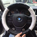 Retail and Wholesale Sheepskin Leather Car Steering Wheel Covers 15 inch 38CM - Black White
