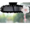 Romantic Powder Crystal Flower Genuine Sheepskin Car Rearview Mirror Elastic Covers - Black
