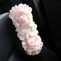 Romantic Princess Lace Flower Pearl Crystal Auto Seat Safety Belt Covers 2pcs - Pink