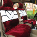 Unique Pattern Short Plush Auto Cushion Universal Car Seat Covers For Women 5pcs Sets - Wine Red